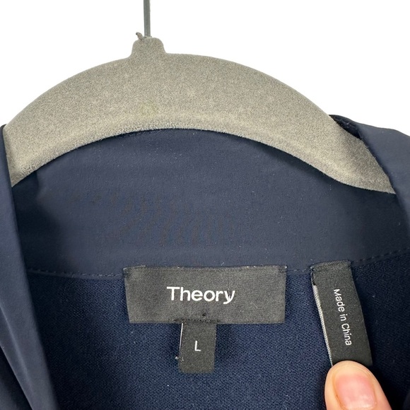 THEORY Men’s Large Bellville Navy Blue Panel Zip Up Jacket Sweater Material - Picture 6 of 16